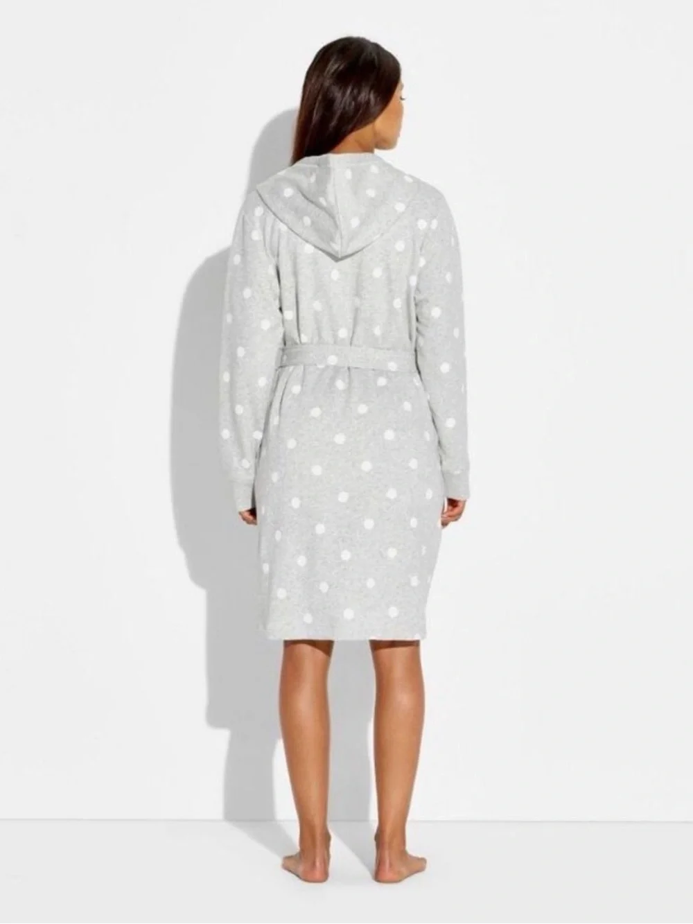 Wild Fable Polka Dot Plush Terry Hooded Robe - Light Gray